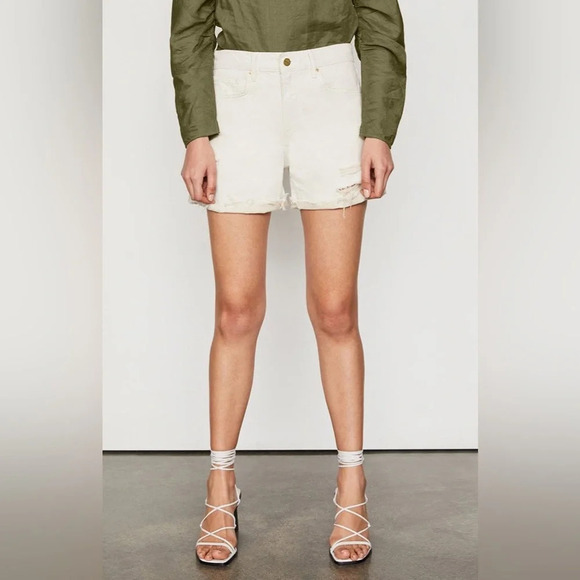 Frame Le Brigette Denim Shorts Cotton Linen Blend in Au Natural Sz 27 - Picture 2 of 11